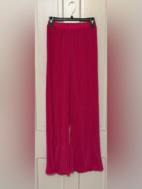 PrettyLittleThing Hot Pink Plisse High Waisted Wide Leg Trousers